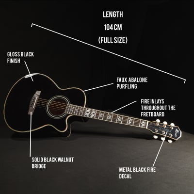 B-STOCK Lindo Black Fire Electro Acoustic Guitar with TOPS-4T Preamp / Tuner LCD / EQ & Gigbag image 2