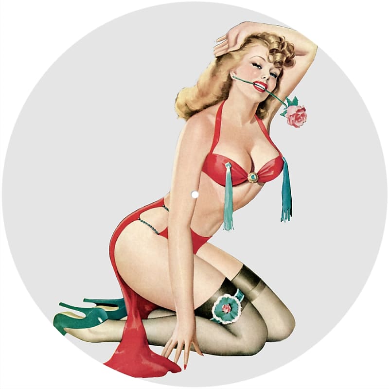 Slipmat Scratch Pad Felt for 12&quot; LP Record Player Vinyl DJ Turntable *Pin-up Red Knealing Tassles &amp; Rose  			