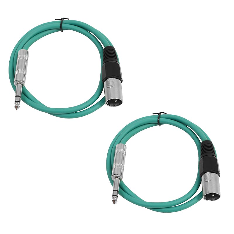 2 Pack of 1/4 Inch to XLR Male Patch Cables 2 Foot Extension Cords Jumper - Green and Green image 1