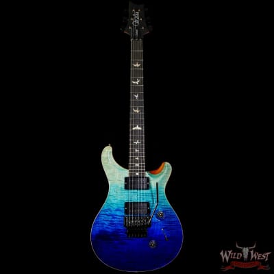 Paul Reed Smith PRS Wood Library 10 Top Custom 24 Floyd Rose Ebony Fingerboard Flame Maple Neck Blue Fade image 3
