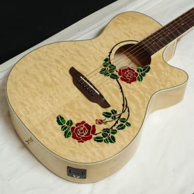 LUNA Flora Rose Quilt Maple Acoustic/Electric Guitar - Gloss Natural- NEW w/ CASE image 4