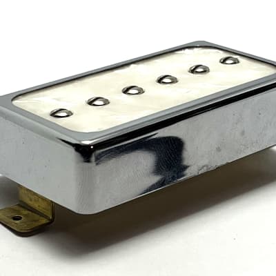Dragonfire H90 Neck Pickup ~ Humbucker Sized P-90 Single Coil Passive Neck Position Pickup, Chrome Ring + White Pearl Inlay image 2