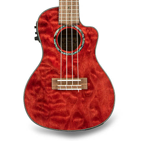 Lanikai QM-RDCEC Quilted Maple Red Cutaway Electric Concert Ukulele w/ Gig Bag