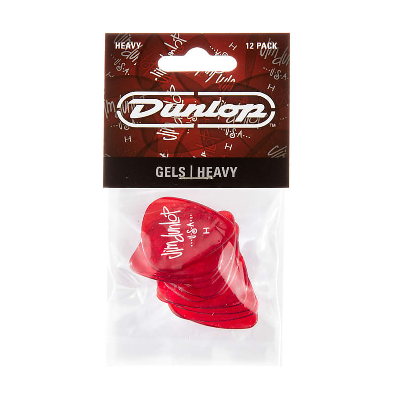 Dunlop Gels Red Heavy Picks (12-Pack), Vivid Translucent Polycarbonate image 1