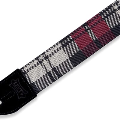 Levy's Leathers 2" Wide Polyester Guitar Straps Garnet Plaid Poly Design; Red, Cream, and Black image 2