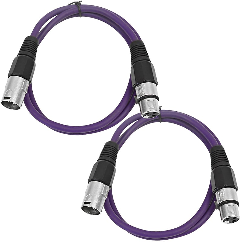 2 Pack of XLR Patch Cables 2 Foot Extension Cords Jumper - Purple and Purple image 1