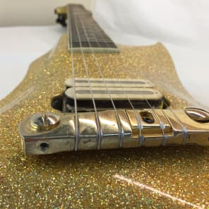 Galaxy Mara AttilaZaster Handmade Custom V  Holographic Gold Metalflake Guitar image 13