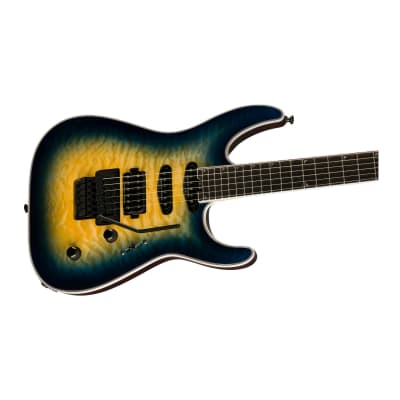 Jackson Pro Plus Series Soloist SLA3Q 6-String Six-Ply Arched Top Okoume Soloist Body, Quilt Maple Top, Ebony Fingerboard Electric Guitar (Right Handed, Amber Blue Burst) image 3