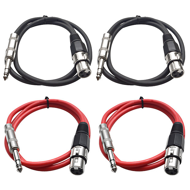 Seismic Audio SATRXL-F3-2BLACK2RED 1/4" TRS Male to XLR Female Patch Cables - 3' (4-Pack) image 1
