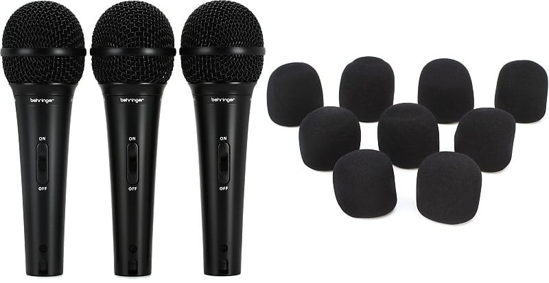 Behringer XM1800S Dynamic Vocal & Instrument Microphone (3-pack)  Bundle with On-Stage ASWS58B9 Windscreen for Handheld Microphones - Black (9-pack) image 1