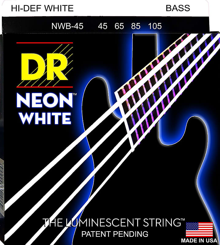 DR NWB-45 4 string Hi-Def Neon White Coated Bass Guitar Strings 45-105 MED  Neon White image 1