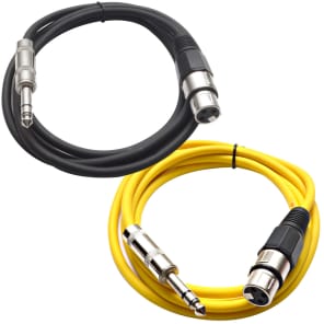 Seismic Audio SATRXL-F6-BLACKYELLOW 1/4" TRS Male to XLR Female Patch Cables - 6' (2-Pack)