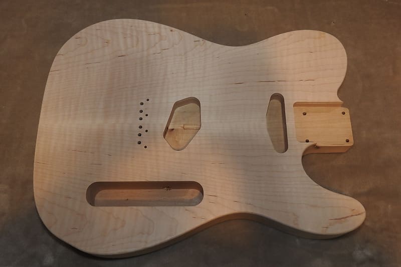 Unfinished Telecaster Body Book Matched Figured Flame Maple Top 2 Piece Alder Back Chambered, Standard Tele Pickup Routes 4lbs 1.3oz! image 1