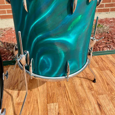 1960s Sonor Teardrop Drum Set Multi-Brilliant Turquoise Satin Flame Blue/Green 20/12/16/5x14 image 22