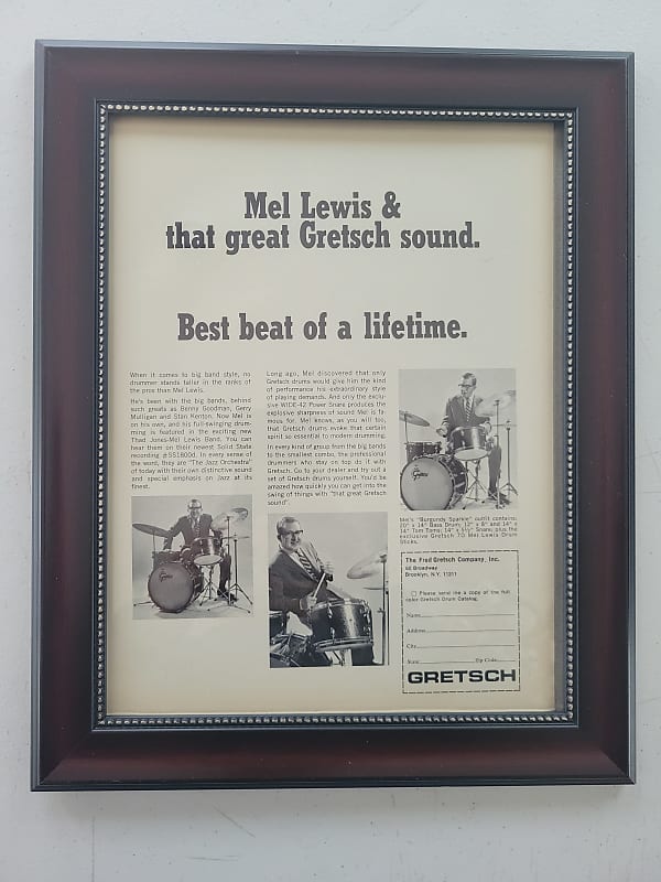 1968 Gretsch Drums Promotional Ad Framed Mel Lewis Original | Reverb