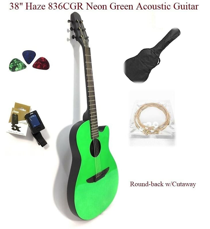 Haze HSDP836CGR 38" Neon Green Acoustic Guitar Round-Back Cutaway + Free Gig Bag image 1
