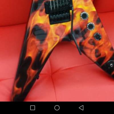 Dean Dime O Flame Flame Graphic with Korg digital pedal, original Dean hard case and stand & strap image 10