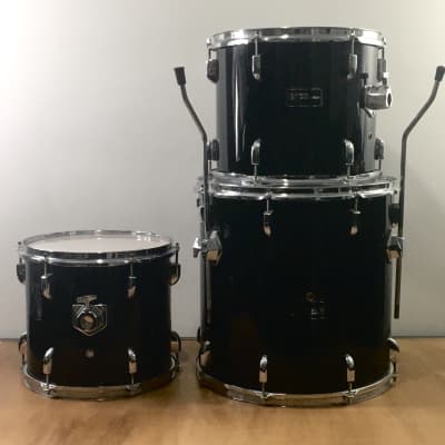 3 Vintage 1990s Groove Percussion Black Power Toms 12/13/16 Acoustic Drums 16x16 Floor Tom + Legs image 2