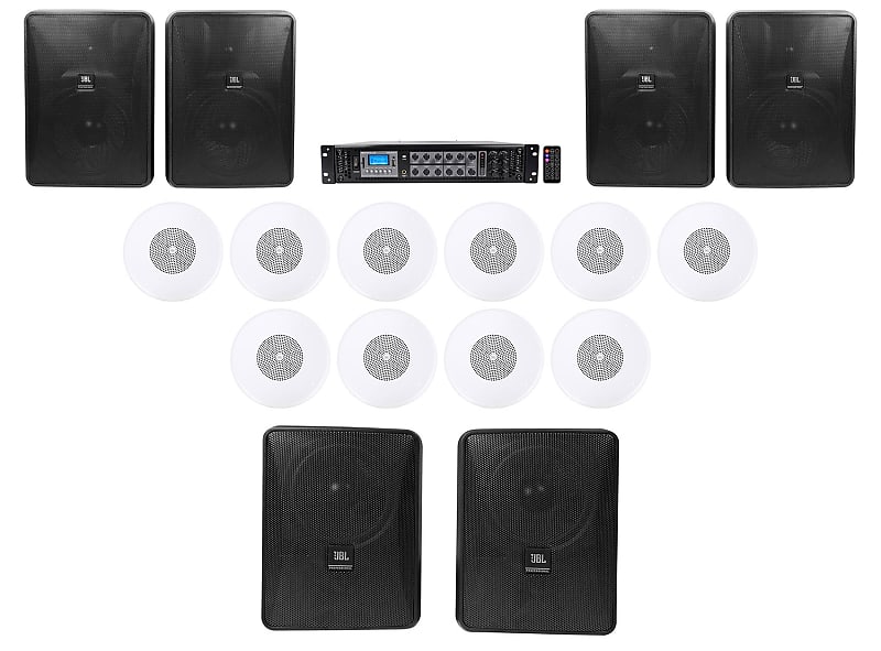 JBL Restaurant Kit 6-Zone Amp+6) Foreground Wall+10) Background Ceiling Speakers  			