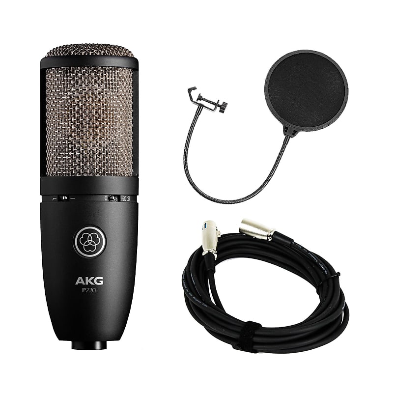AKG P220 Microphone w/ 20-foot XLR Cable & Pop Filter Bundle | Reverb