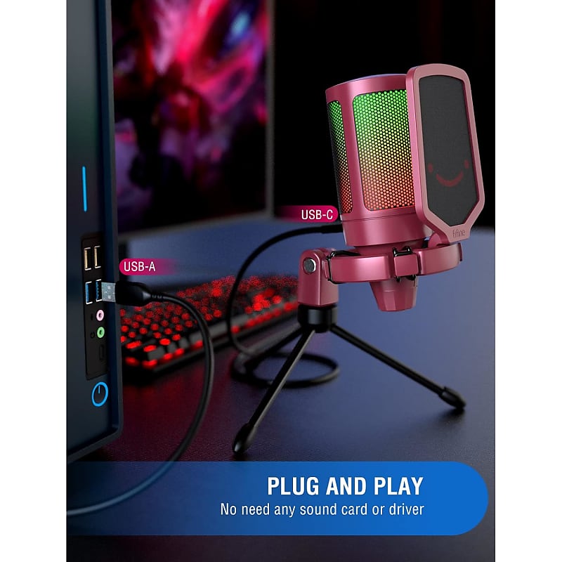 FIFINE USB Gaming PC Microphone for Streaming Podcasts AmpliGame RGB Computer Condenser Desktop Mic Cardioid Pattern for  Video Plug and Play O