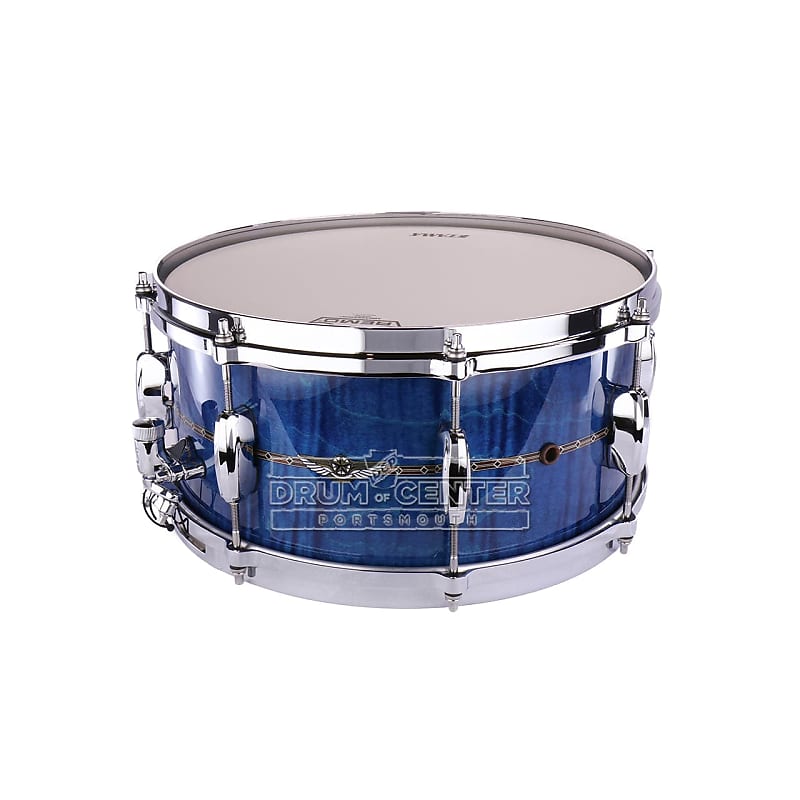Tama Star Maple Snare Drum 14x6.5 Ocean Blue Curly Maple image 1