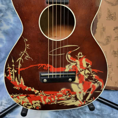 Vintage 1958 Silvertone by Harmony 1/2 Size Cowboy Guitar Pro Setup Original Cowboy Soft Shell Case image 3