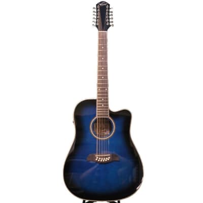 Oscar Schmidt OD312CETBL 12-string Transparent Blue Acoustic Electric Guitar              * image 1