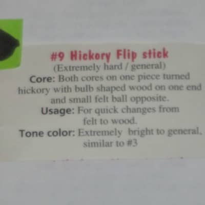 ONE pair new old stock Adams CD9 Cloyd Duff # 9 Hickory Flip Stick (Timpani Flip Stick) CORE: Both cores on one piece turned hickory with bulb shaped wood on one end and small felt ball opposite / TONE COLOR: Extremely bright to general, similar to # 3 image 3