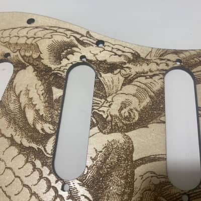 US made marine sea monster laser engraved wood pickguard for Stratocaster image 2