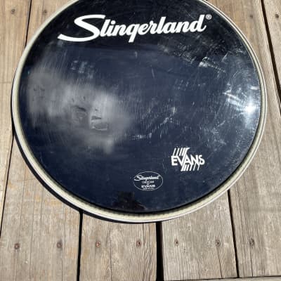 Slingerland Logo 20” Evans Cad/Cam resonant bass drum head  80’s Black image 1
