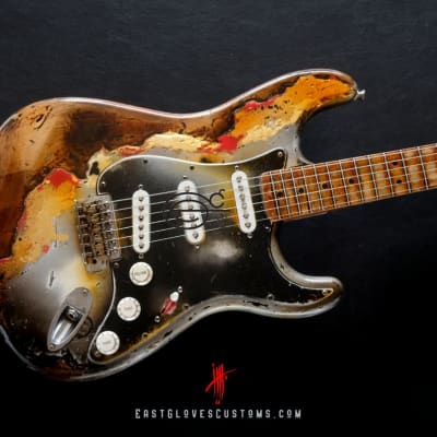 Fender Stratocaster Metallic Silver Gray/Gold Leaf Heavy Aged Relic by East Gloves Customs image 4