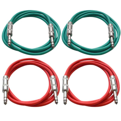 4 Pack of 1/4" TRS Patch Cables 6 Feet Extension Cords Jumper - Green & Red image 1