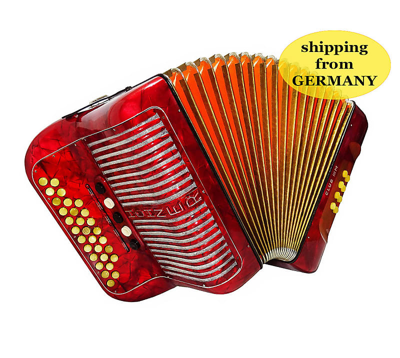 Immagine Hohner Club III M Diatonic Button Accordion, Perfect Original German Garmon, incl. Straps Case 2029, Rare Squeezebox Harmonica, Fantastic sound! - 1