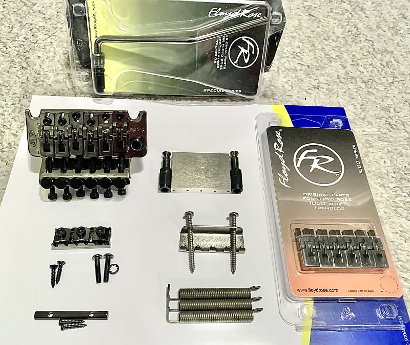 NEW EVH-BRANDED FLOYD ROSE SPECIAL TREMOLO UPGRADE KIT (BLACK NICKEL)- FR  STEEL SADDLES, BRASS BLOCK