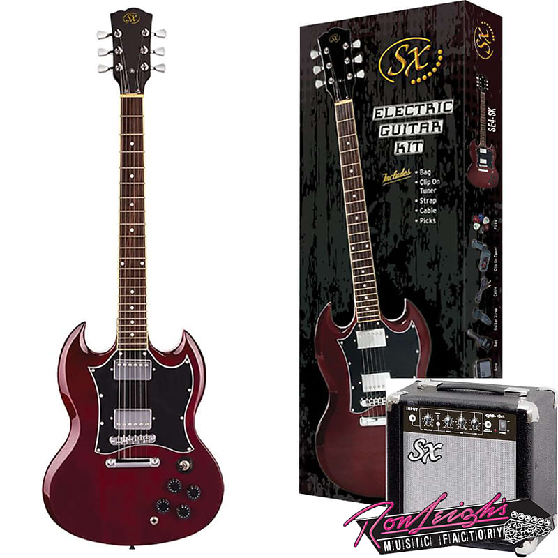 SX PKSE4SKTWR ‘SG’ Style Electric Guitar Pack with Amplifier in Transparent Wine Red image 1
