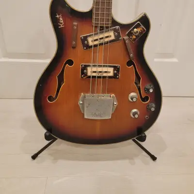 Vintage 1960's Kent 822 Electric Bass Guitar Made In Japan Hollowbody Shortscale Sunburst image 2
