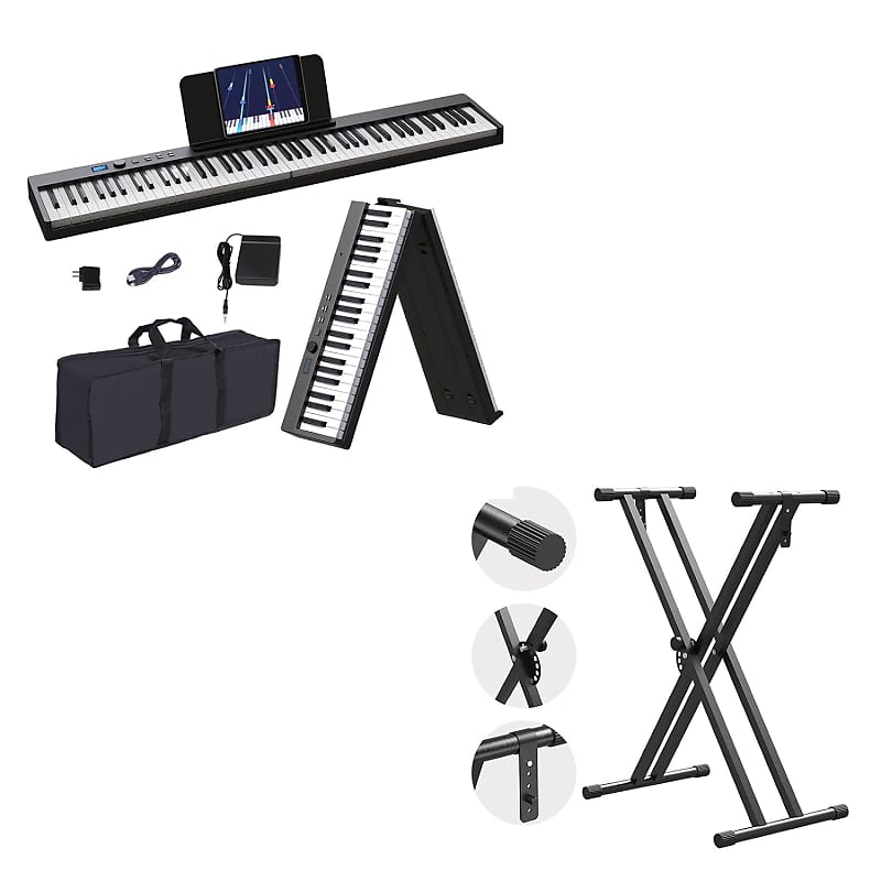 Folding Piano Keyboard 88 Key Bundle Adjustable Keyboard Reverb