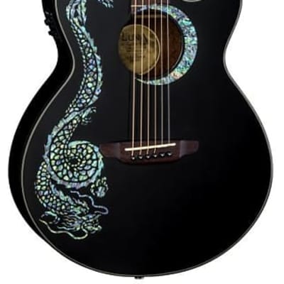 Luna FAU DRA BLK Fauna Series Dragon Inlayed Top Acoustic-Electric Guitar Black Finish for sale