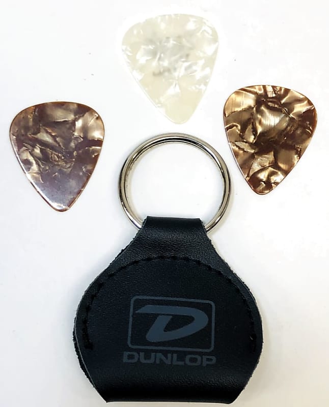 Guitar Candy Pack 04 - Dunlop Leather Pick Holder Keychain + 3 Guitar Picks image 1