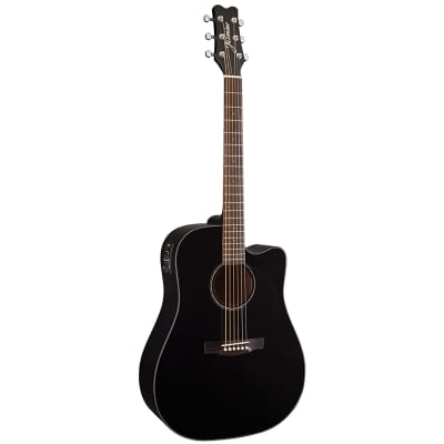 Jasmine JD39CE-BLK Dreadnought Cutaway Spruce Top 6-String Acoustic-Electric Guitar w/Hardshell Case image 7