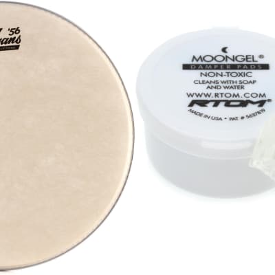 Evans Calftone Drumhead - 14 inch  Bundle with RTOM Moongel Drum Damper Pads - Clear (6-pack) image 1