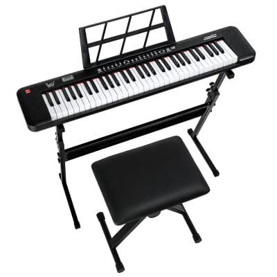 Glarry GEP-109 61 Key Lighting Keyboard with Piano Stand, Piano Bench, Built In Speakers, Headphone, Microphone, Music Rest, LED Screen, 3 Teaching Modes for Beginners 2020s - Black image 1