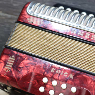 Hohner Erica 2-Row 8-Bass 21-Treble Button G-C Red Diatonic Accordion w/Case image 15