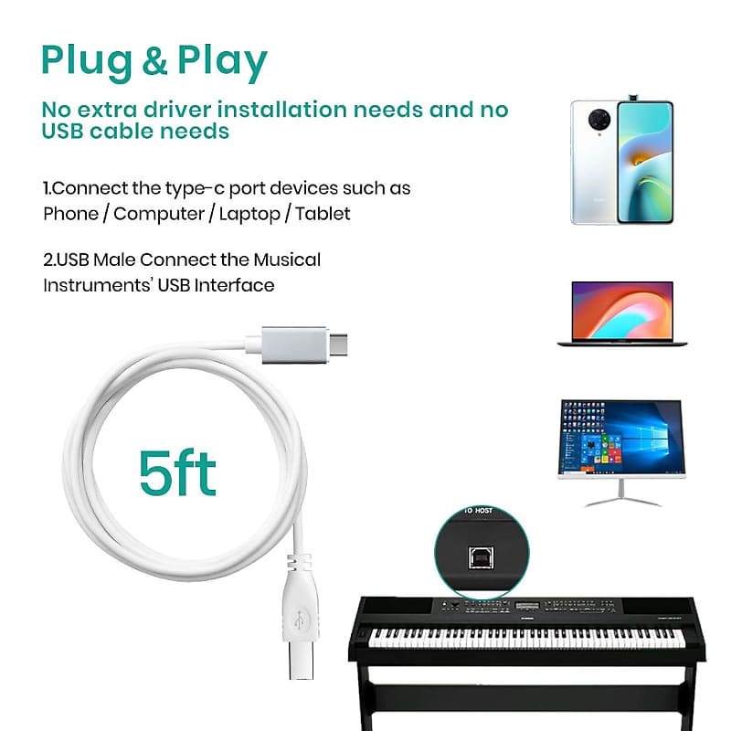 Usb C Midi Cable, Type C To Usb 2.0 Midi Interface Cable For