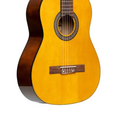 STAGG Guitar pack with 4/4 natural-coloured classical guitar with linden top, tuner, bag and colour box for sale