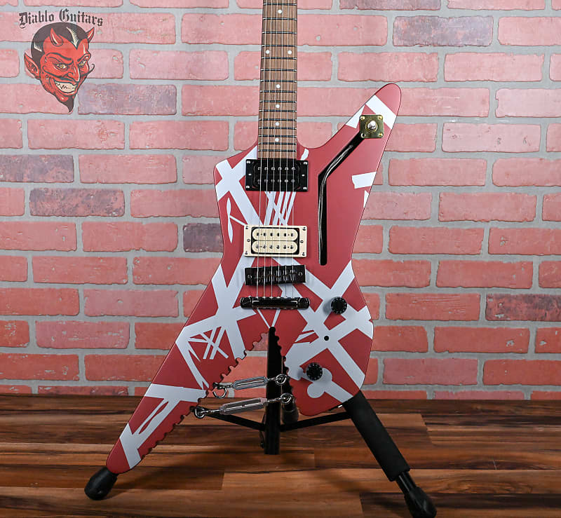 EVH Striped Series Shark Burgundy/Silver Stripes | Reverb