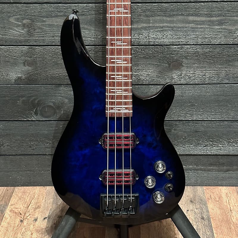 Schecter Omen Elite 4 4 String Electric Bass Guitar See Thru Blue