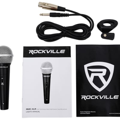 Rockville High-End Metal DJ Handheld Wired Microphone Mic w (2) Cables  (RMC-XLR), Black