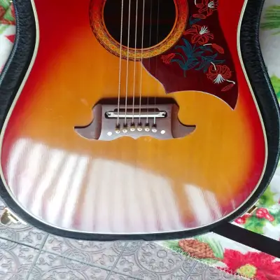 Terada FW505 Dreadnought Acoustic Guitar Vintage 1970s Cherry Sunburst Hummingbird Copy w/case image 2